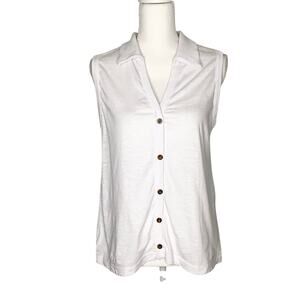 Remi James White Sleeveless Collared Button Down Top Large
